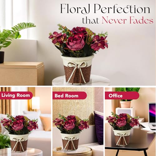 Ekhasa Nostrae Rose Flower Vase with Artificial Flowers Plant | Small Daisy Designer Flower Pots with Artificial Flowers for Home Decor Centre Table Pots Living Room Office Wedding Birthday & Gift - Image 5