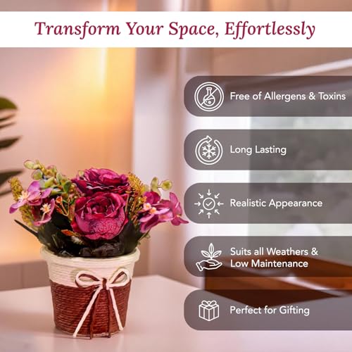 Ekhasa Nostrae Rose Flower Vase with Artificial Flowers Plant | Small Daisy Designer Flower Pots with Artificial Flowers for Home Decor Centre Table Pots Living Room Office Wedding Birthday & Gift - Image 4