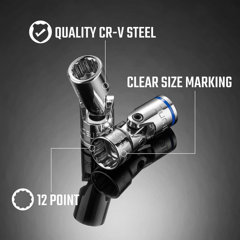 DURATECH 3/8" Drive Universal Joint Socket Set, Swivel Socket Set, 10-Piece, Metric, Size Covers 10-19mm, CR-V Steel, Organized in EVA Foam Organizer - Image 4