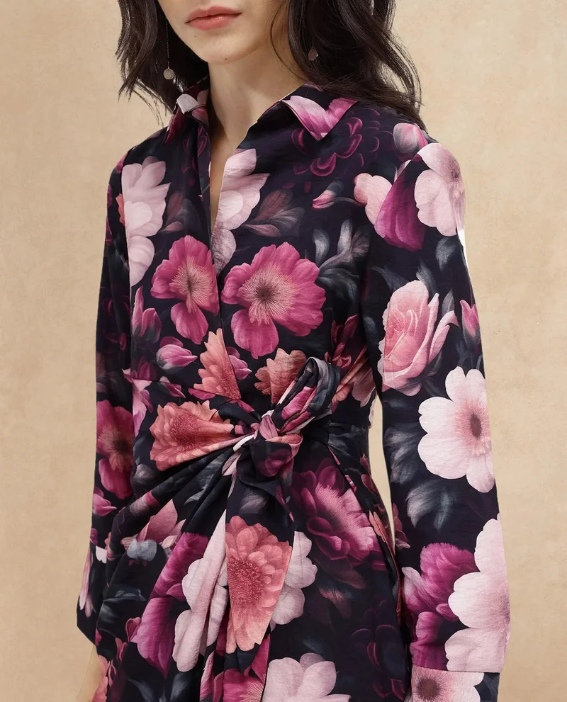 Rareism Women's Floral Print A-Line Mini Dress