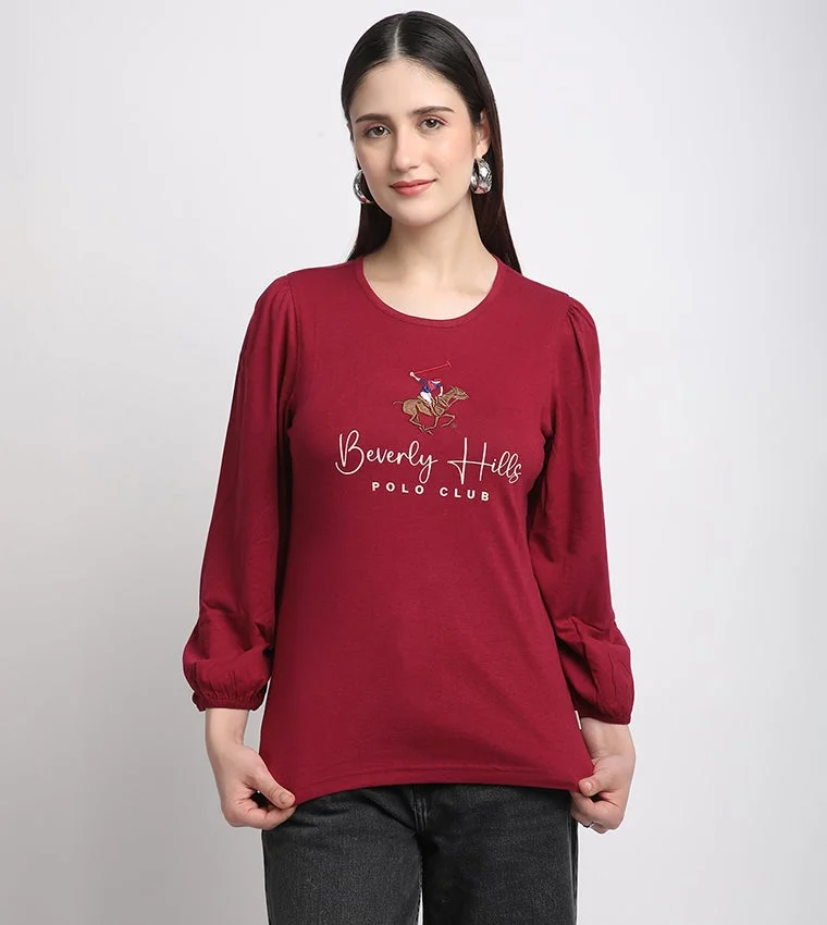 Logo Printed Puff Sleeves Top