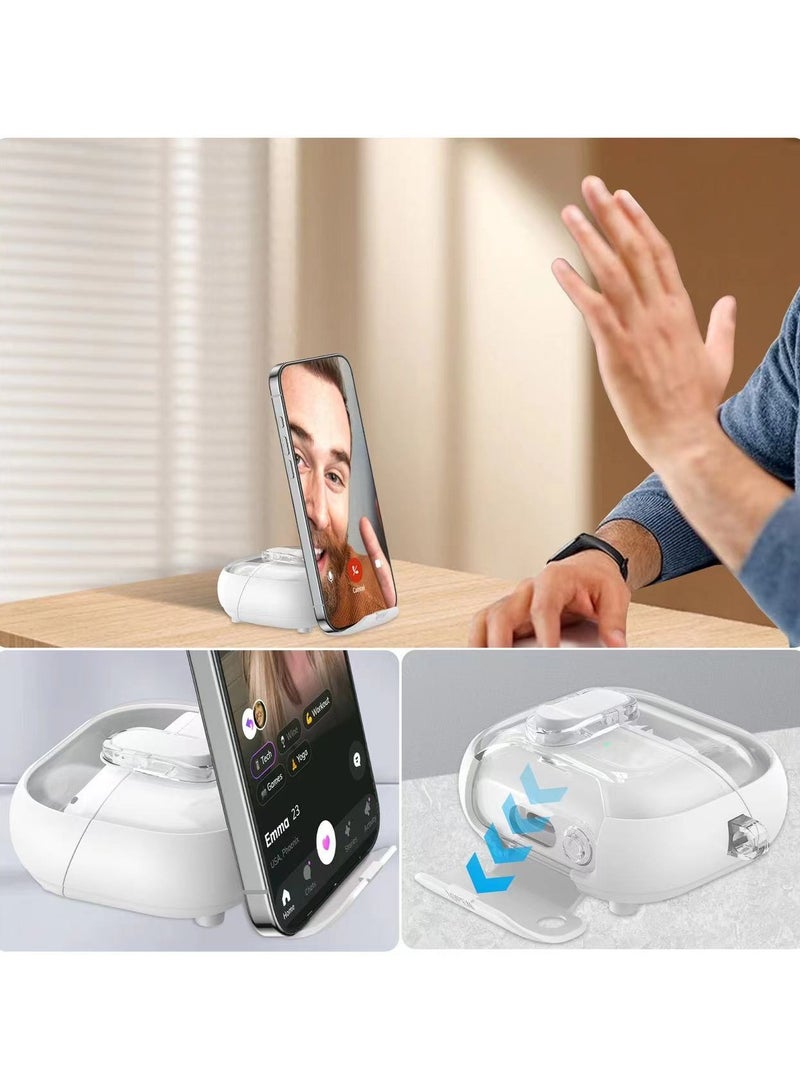 Compatible with Samsung Galaxy Buds 3 Pro/Buds 3 Case with Phone Stand,Full Drop Protection Automatic Snap Switch Design with Cleaner Kit -White - Image 2