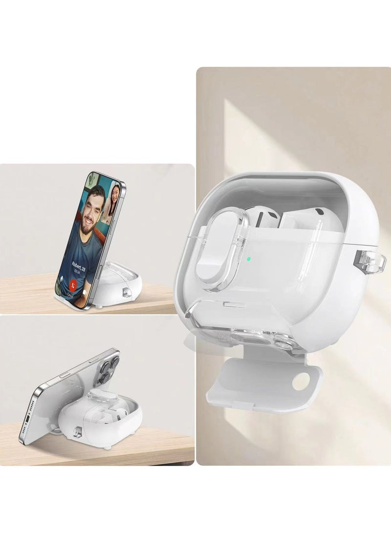 Compatible with Samsung Galaxy Buds 3 Pro/Buds 3 Case with Phone Stand,Full Drop Protection Automatic Snap Switch Design with Cleaner Kit -White - Image 3