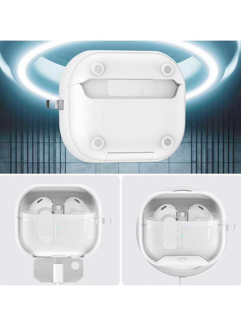 Compatible with Samsung Galaxy Buds 3 Pro/Buds 3 Case with Phone Stand,Full Drop Protection Automatic Snap Switch Design with Cleaner Kit -White - Image 4