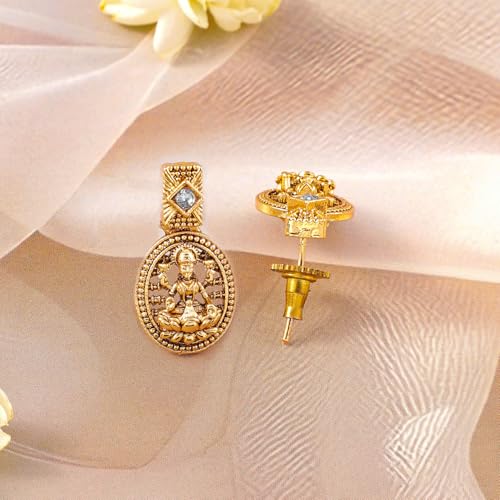 Rubans Womens 22K Gold-Plated Cubic Zirconia Studded Divine Lakshmi Temple Jewellery Set - Image 3