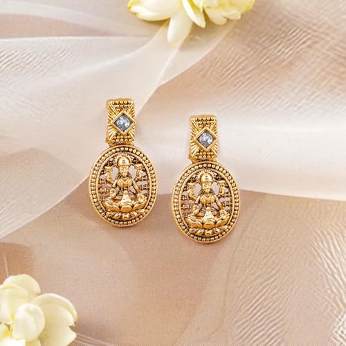 Rubans Womens 22K Gold-Plated Cubic Zirconia Studded Divine Lakshmi Temple Jewellery Set - Image 2