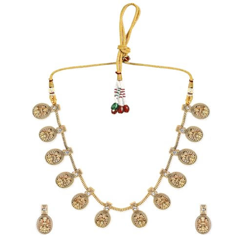 Rubans Womens 22K Gold-Plated Cubic Zirconia Studded Divine Lakshmi Temple Jewellery Set - Image 1