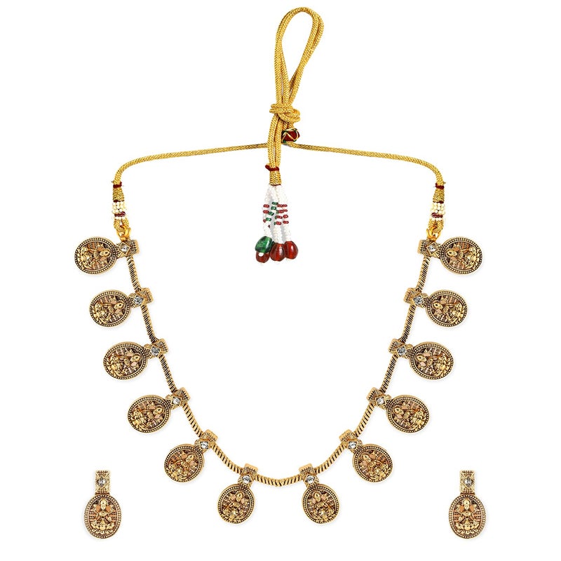 Rubans Womens 22K Gold-Plated Cubic Zirconia Studded Divine Lakshmi Temple Jewellery Set - Image 4