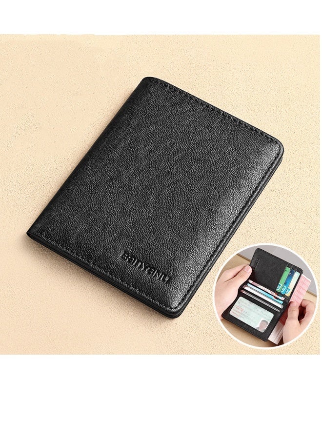banyanu Men's Genuine Leather Wallet, Ultra-Thin Top Layer Cowhide, Simple Short Style, Black (Vegetable Tanned Top Layer Cowhide)  - Image 2
