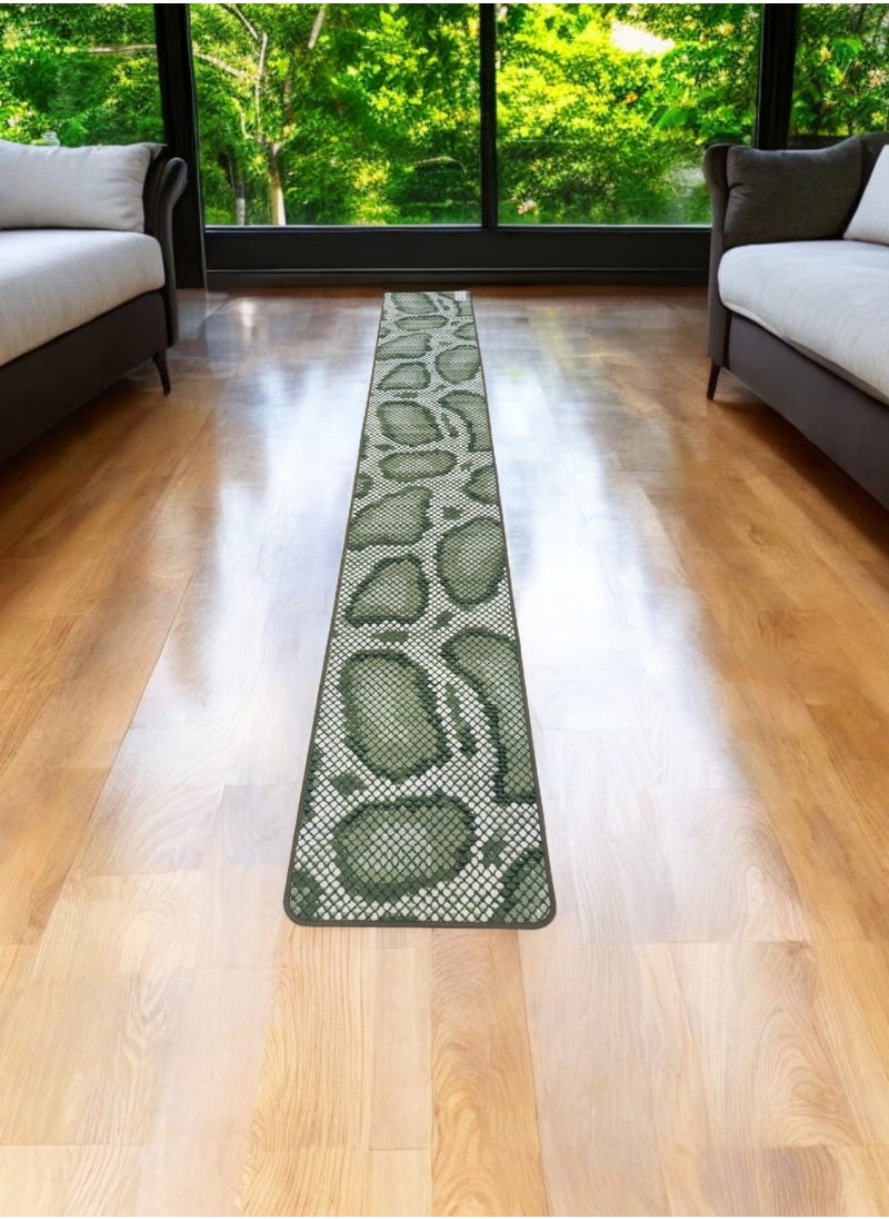 Mac Carpet - Lightweight carpet runner with a non-slip back printed with a snake skin design, size 57*365cm - Green - Image 1