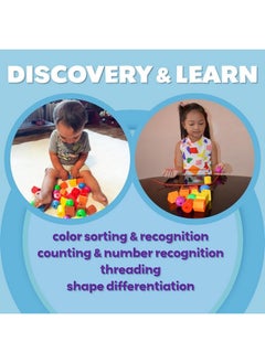 Skoolzy Rainbow Stringing Beads For Toddlers 46 Pcs | String Beads With Strings, Pipe Cleaners And Bag | Montessori Toys Occupational Therapy  - Image 5