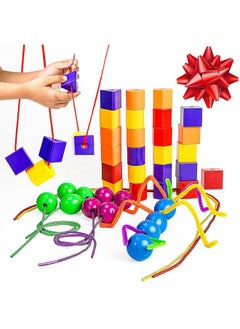 Skoolzy Rainbow Stringing Beads For Toddlers 46 Pcs | String Beads With Strings, Pipe Cleaners And Bag | Montessori Toys Occupational Therapy  - Image 1