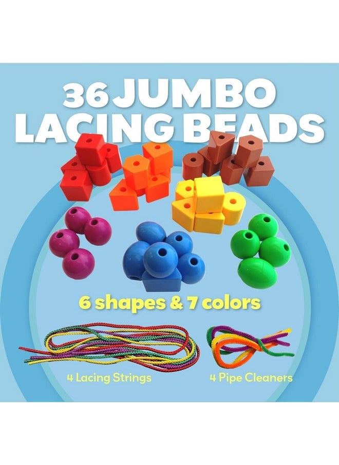 Skoolzy - Rainbow Stringing Beads For Toddlers 46 Pcs | String Beads With Strings, Pipe Cleaners And Bag | Montessori Toys Occupational Therapy - Image 1