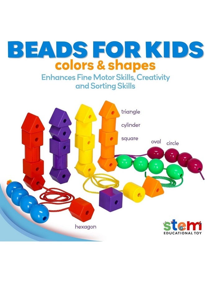 Skoolzy - Rainbow Stringing Beads For Toddlers 46 Pcs | String Beads With Strings, Pipe Cleaners And Bag | Montessori Toys Occupational Therapy - Image 1