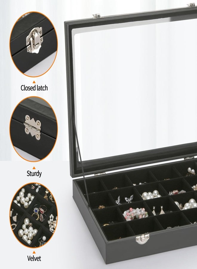 KUKUVR Velvet Jewelry Earring Organizer Tray Box, 24 Grids Ring Bracelet Necklace Brooches Pendants Bead storage Holder Case With Clear Lid for Women Gril for Home Shop Display (Black) - Image 3