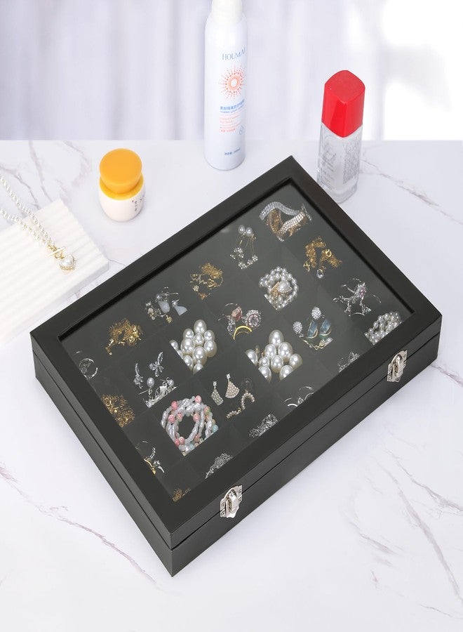 KUKUVR Velvet Jewelry Earring Organizer Tray Box, 24 Grids Ring Bracelet Necklace Brooches Pendants Bead storage Holder Case With Clear Lid for Women Gril for Home Shop Display (Black) - Image 5