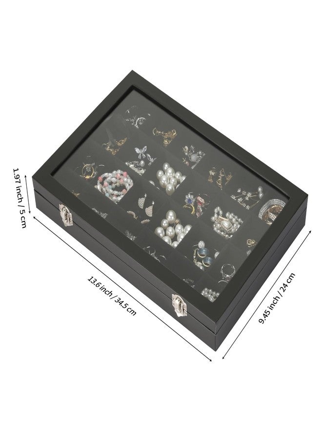 KUKUVR Velvet Jewelry Earring Organizer Tray Box, 24 Grids Ring Bracelet Necklace Brooches Pendants Bead storage Holder Case With Clear Lid for Women Gril for Home Shop Display (Black) - Image 2