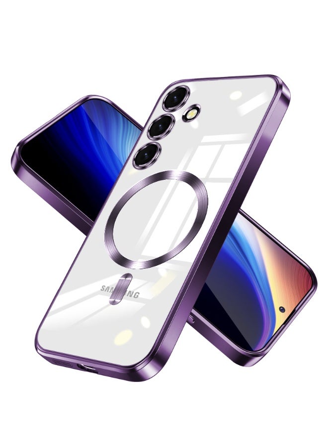 Electroplated Case For Samsung Galaxy A15 Camera Lens Full Protection Compatible with MagSafe Wireless Charging, Shockproof Soft TPU Phone Magnetic Cover (Purple) - Image 1