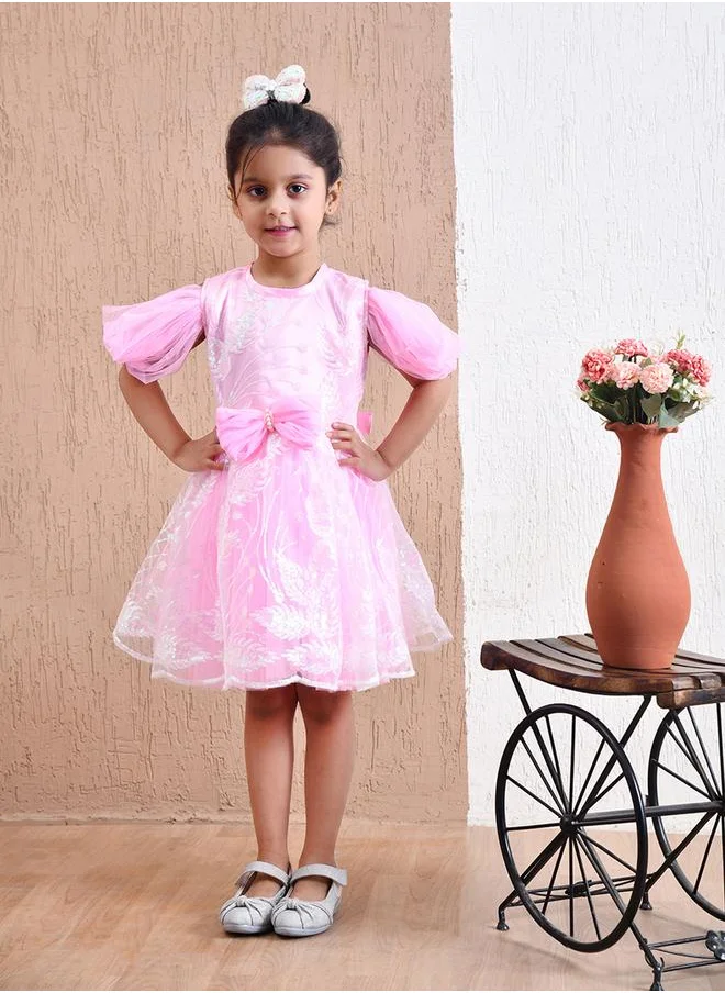 بيلا مودا Bella Moda Embellished Lace Detail Knee-Length Dress with Bow Detail