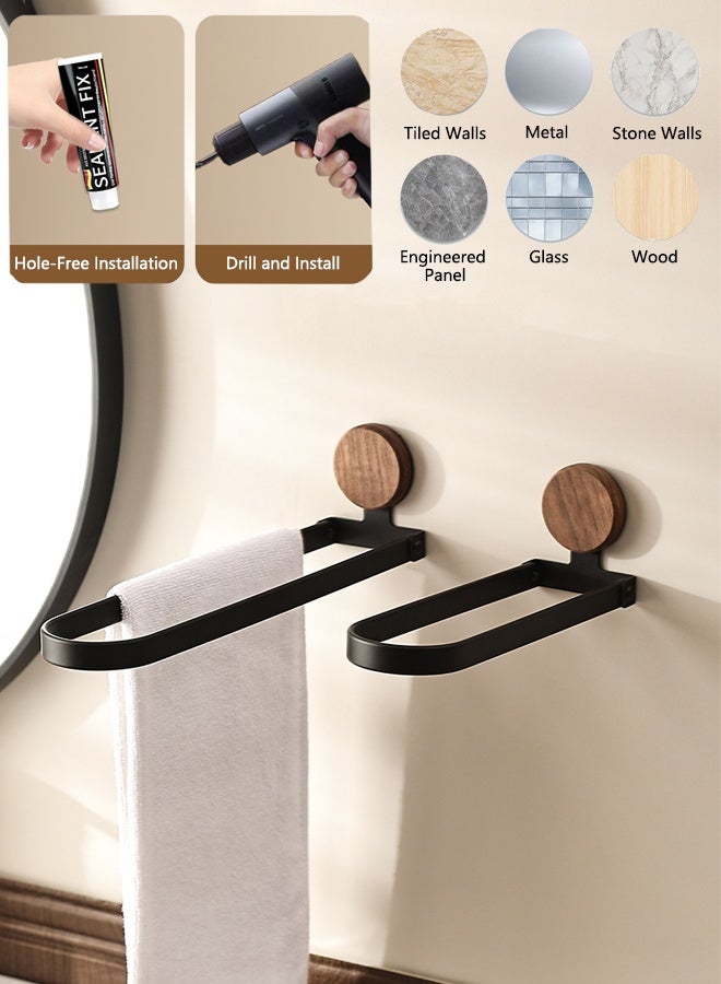Hand Towel Holder For Bathroom, Walnut And Stainless Steel Towel Bar, U-Shaped Foldable Bath Towel Ring - Image 3