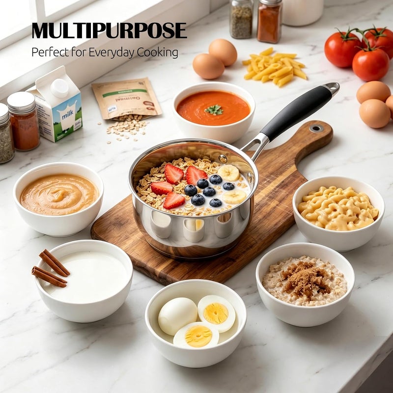 1 Quart Sauce Pan with Lid, Tri-Ply Base Stainless Steel Small Saucepan with Stay-Cool Handle, Non-toxic Kitchen Cooking Sauce Pot, Compatible with All Cooktops, Dishwasher Safe - Image 5