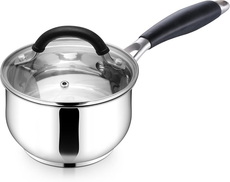 1 Quart Sauce Pan with Lid, Tri-Ply Base Stainless Steel Small Saucepan with Stay-Cool Handle, Non-toxic Kitchen Cooking Sauce Pot, Compatible with All Cooktops, Dishwasher Safe - Image 1
