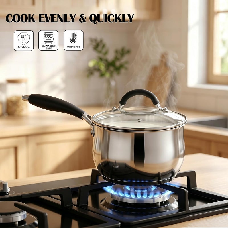 1 Quart Sauce Pan with Lid, Tri-Ply Base Stainless Steel Small Saucepan with Stay-Cool Handle, Non-toxic Kitchen Cooking Sauce Pot, Compatible with All Cooktops, Dishwasher Safe - Image 4