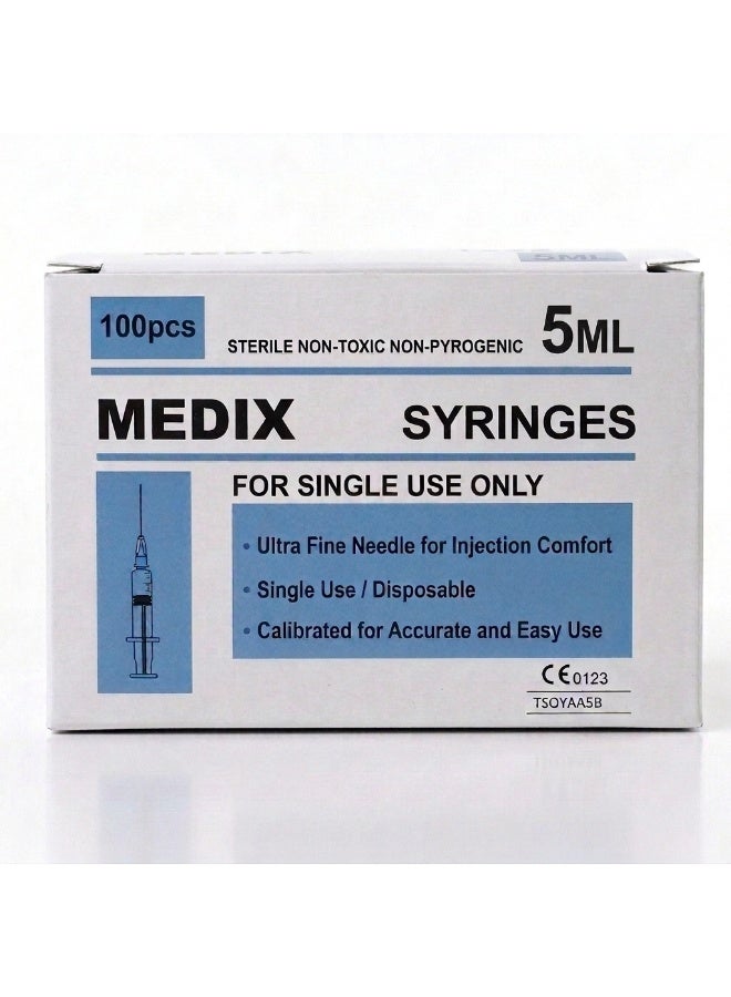 MEDIX Disposable Syringe 5ml for Medical & Clinical Use, Sterile Single-Use Syringes - Pack of 100 - Image 1