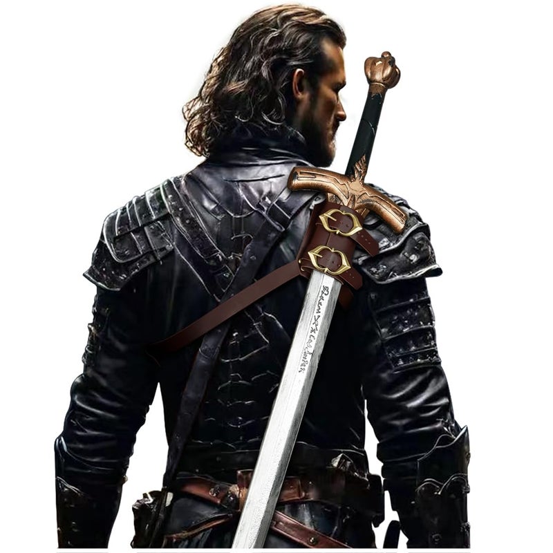L'VOW Medieval Back Leather Sword Holster Shoulder Sword Frog Belt Knight Cosplay Accessory(S1-Brown) - Image 2