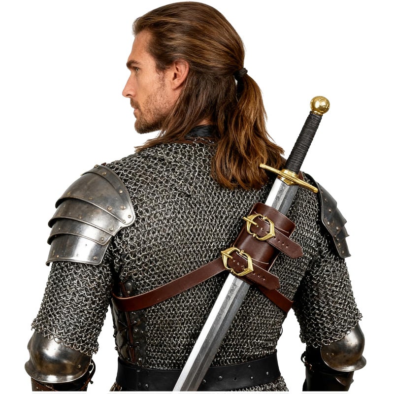 L'VOW Medieval Back Leather Sword Holster Shoulder Sword Frog Belt Knight Cosplay Accessory(S1-Brown) - Image 1