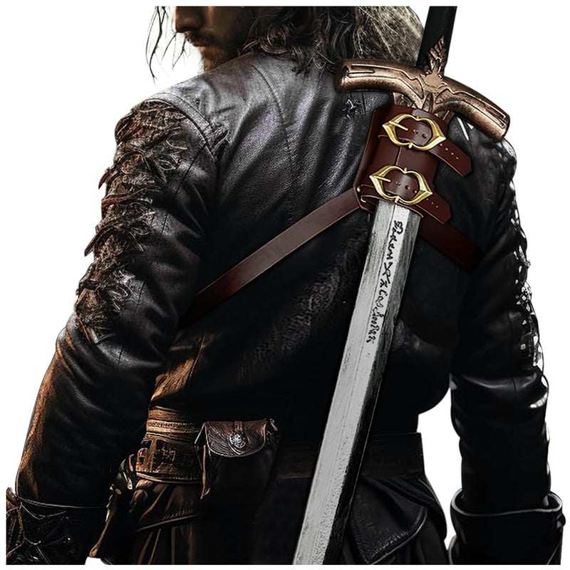 L'VOW Medieval Back Leather Sword Holster Shoulder Sword Frog Belt Knight Cosplay Accessory(S1-Brown) - Image 5