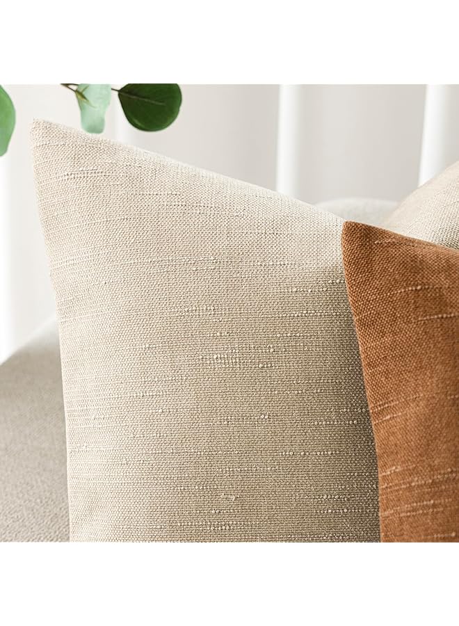 إيروريكس عبوة من 2 غطاء وسادة مزخرف ناعم الملمس، غطاء وسادة سادة مربع الشكل، غطاء وسادة ريفي محايد مريح للأريكة وغرفة النوم وغرفة المعيشة، مقاس 18 × 18 بوصة، بيج - Image 2