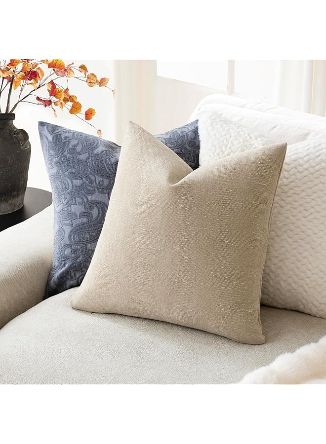 إيروريكس عبوة من 2 غطاء وسادة مزخرف ناعم الملمس، غطاء وسادة سادة مربع الشكل، غطاء وسادة ريفي محايد مريح للأريكة وغرفة النوم وغرفة المعيشة، مقاس 18 × 18 بوصة، بيج - Image 5
