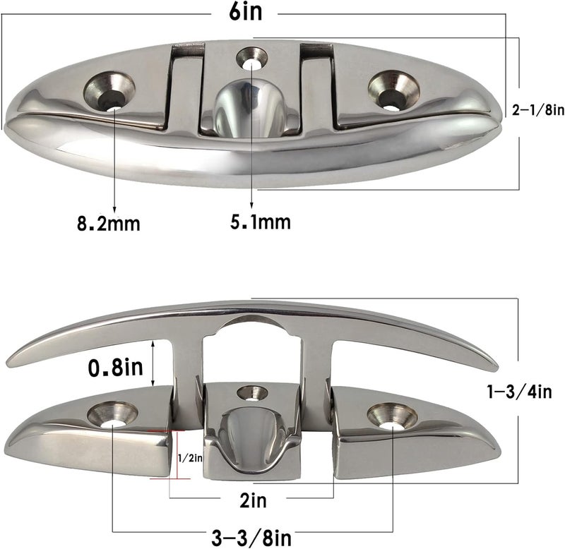 VEITHI 316 Stainless Steel Boat Folding Cleats Boat Dock Cleats 5/6/8.5 inch, Flip up Dock Cleat for Deck and Boat, Dock Cleats Folding Cleat Rope Cleat Boat Cleats with Fasteners (1,2,4,6 Pack) - Image 2