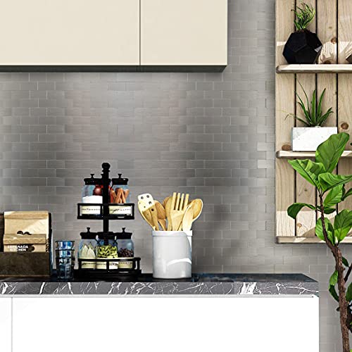 XUANINY Peel and Stick Metal Backsplash Tiles, Self Adhesive Aluminum Mosaic 3D Wall Sticker for Kitchen (Subway Stainless Steel, 10 Sheets) - Image 3