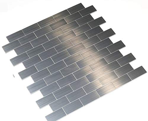 XUANINY Peel and Stick Metal Backsplash Tiles, Self Adhesive Aluminum Mosaic 3D Wall Sticker for Kitchen (Subway Stainless Steel, 10 Sheets) - Image 2