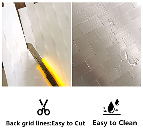 XUANINY Peel and Stick Metal Backsplash Tiles, Self Adhesive Aluminum Mosaic 3D Wall Sticker for Kitchen (Subway Stainless Steel, 10 Sheets) - Image 4