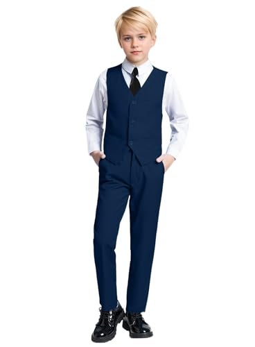 Yanlu Kids Toddler Tuxedo for Boys Slim Fit Suit Ring Bearer Outfit Navy Blue Easter Dress Clothes 6PC with Jacket Vest Pants Tie and Bowtie Suits Size 2T - Image 2