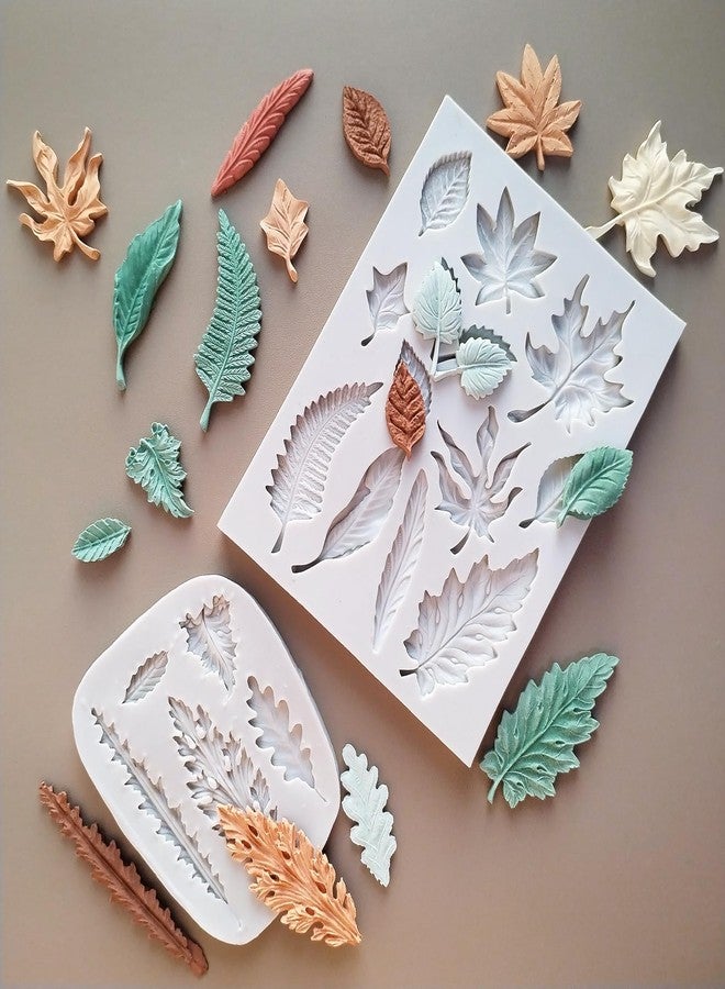 Wehous 2PCS Leaf Silicone Molds, Tree Leaves Shape Cake Fondant Mold, 3D Unique Chocolate Candy Jello Biscuit Dessert Mold, Resin Plaster Polymer Clay Soap Mold, Cake Decorating Tool - Image 3