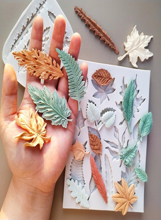 Wehous 2PCS Leaf Silicone Molds, Tree Leaves Shape Cake Fondant Mold, 3D Unique Chocolate Candy Jello Biscuit Dessert Mold, Resin Plaster Polymer Clay Soap Mold, Cake Decorating Tool - Image 2