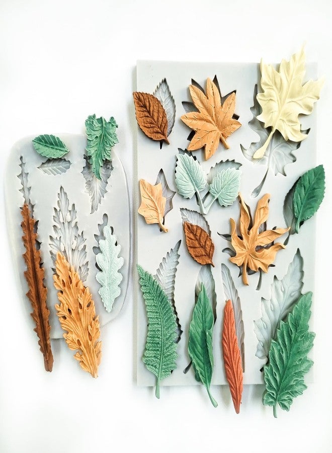 Wehous 2PCS Leaf Silicone Molds, Tree Leaves Shape Cake Fondant Mold, 3D Unique Chocolate Candy Jello Biscuit Dessert Mold, Resin Plaster Polymer Clay Soap Mold, Cake Decorating Tool - Image 1