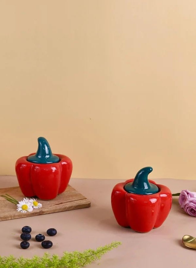 WEDONE Ceramic Airtight Capsicum Shaped Decorative Kitchen Storage Jar with Lid | Handcrafted Multipurpose Spices, Food Storage,Pickle and Chutney Jar For kitchen and Dining table (Red, 500 ML) - Image 4