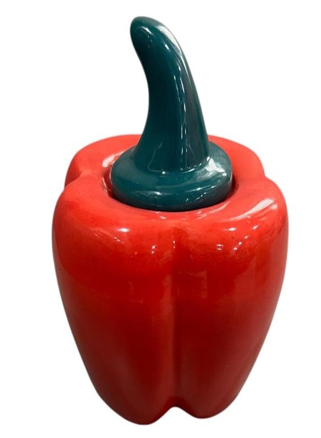 WEDONE Ceramic Airtight Capsicum Shaped Decorative Kitchen Storage Jar with Lid | Handcrafted Multipurpose Spices, Food Storage,Pickle and Chutney Jar For kitchen and Dining table (Red, 500 ML) - Image 1