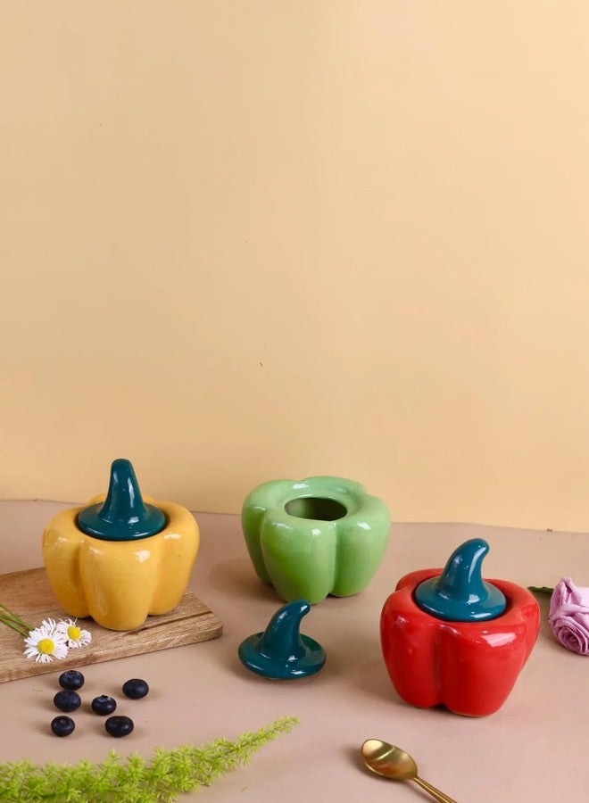 WEDONE Ceramic Airtight Capsicum Shaped Decorative Kitchen Storage Jar with Lid | Handcrafted Multipurpose Spices, Food Storage,Pickle and Chutney Jar For kitchen and Dining table (Red, 500 ML) - Image 5