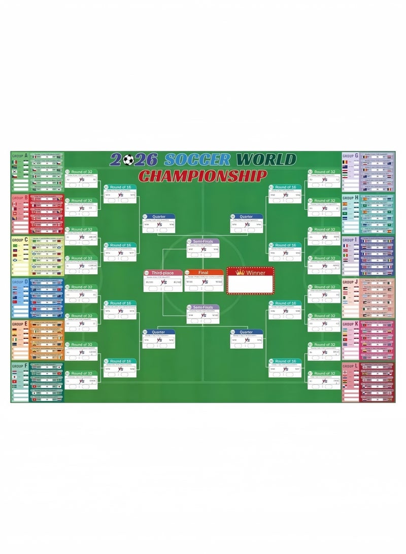 ملصق جداري لبطولة كأس العالم لكرة القدم 2026، مقاس 80 × 125 سم، متتبع جدول البطولة – جميع المجموعات ومراحل خروج المغلوب، حجم ضخم لمحبي كرة القدم البالغين ولديكور المنزل، بتوقيت المملكة العربية السعودية - Image 1