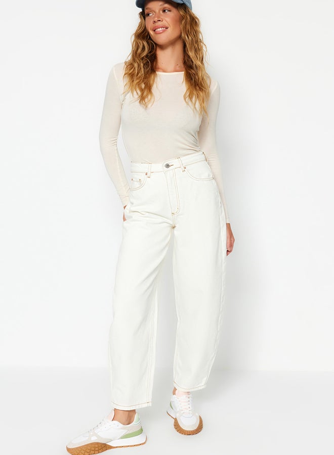 trendyol White High Waist Barrel Baggy Jeans - Image 1