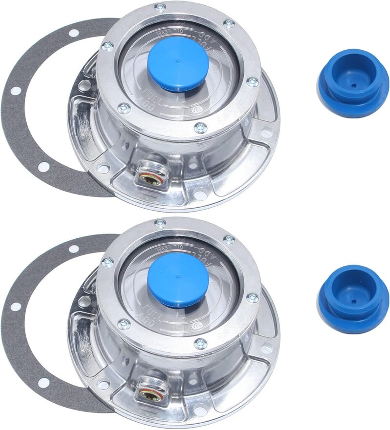 iBroPrat 2pcs 343-4009 Aluminum Hub Cap for Trailer Axle with Gaskets and Extra Blue Rubber Plugs - Image 1