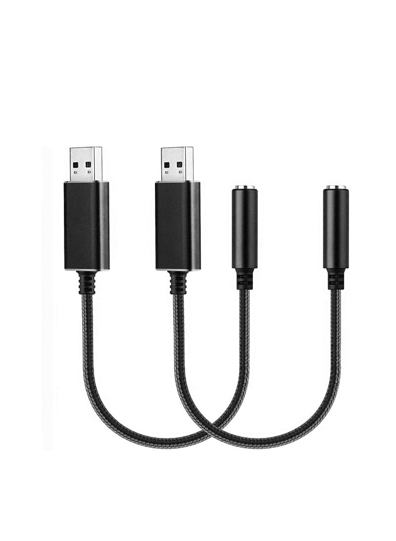 2 Pack Audio Adapter External Stereo Sound Card USB to Headphone Audio Jack Adapter with 3.5mm Aux TRRS Jack and Durable Braided Cable Compatible for Mac, PS4, PC, Laptop, Desktops, Windows - Image 1
