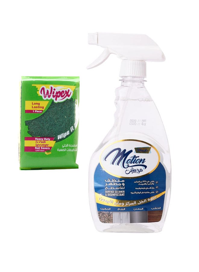 MOTION Surface Cleaner & Disinfectant Offer With Vinegar 500 ml+ Wibex Sponge One Piece 