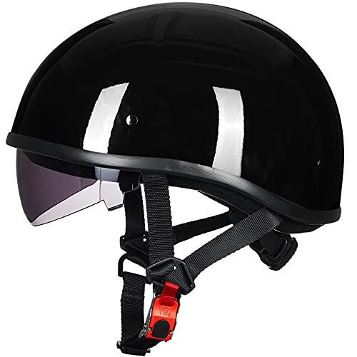 ILM Motorcycle Half Helmet with Sunshield Quick Release Strap Half Face Fit for Cruiser Scooter DOT Approved 883V (Gloss Black, X-Large) - Image 1